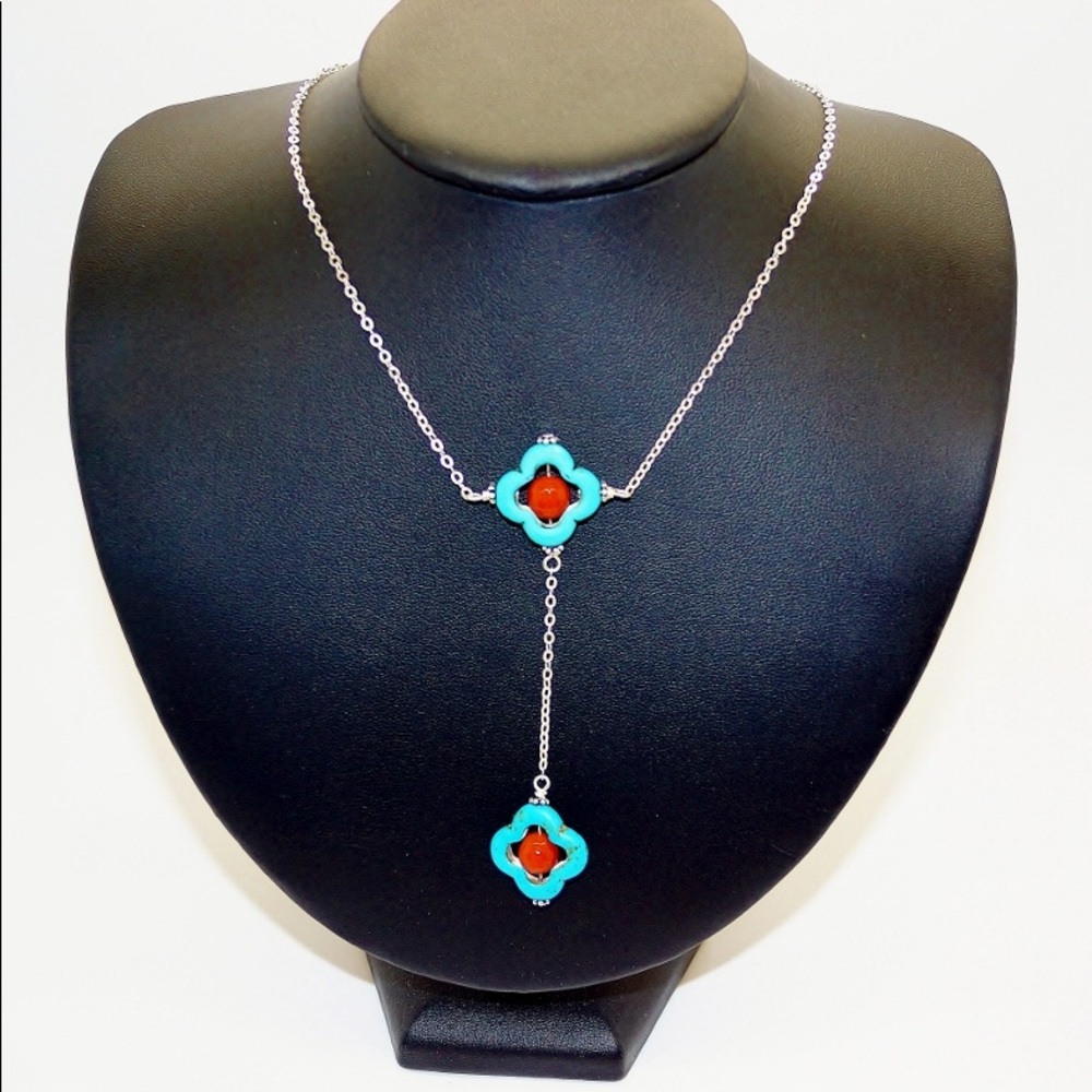 Genuine Turquoise And Red Or White Agate Necklace